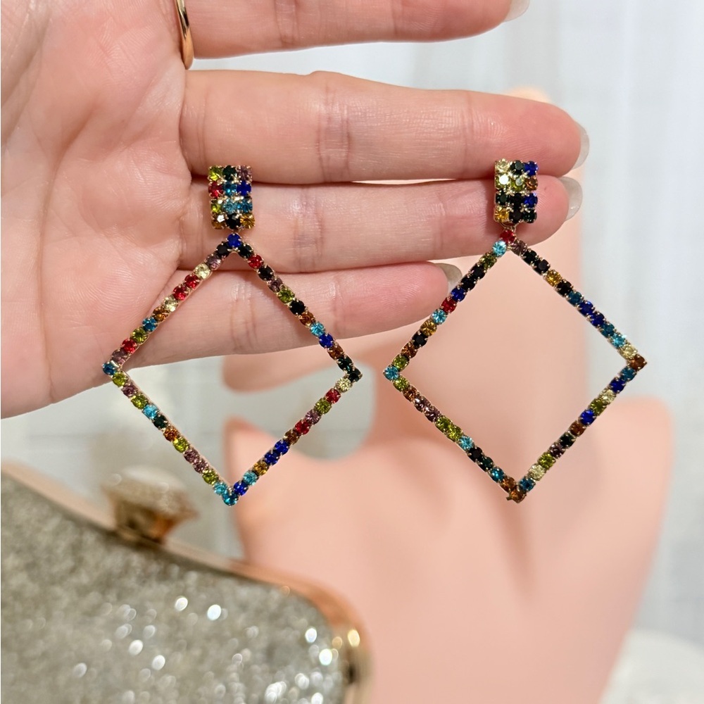 ⚜️ Amazing Multicolor Geometric Drop Earrings - Picture 3 of 8